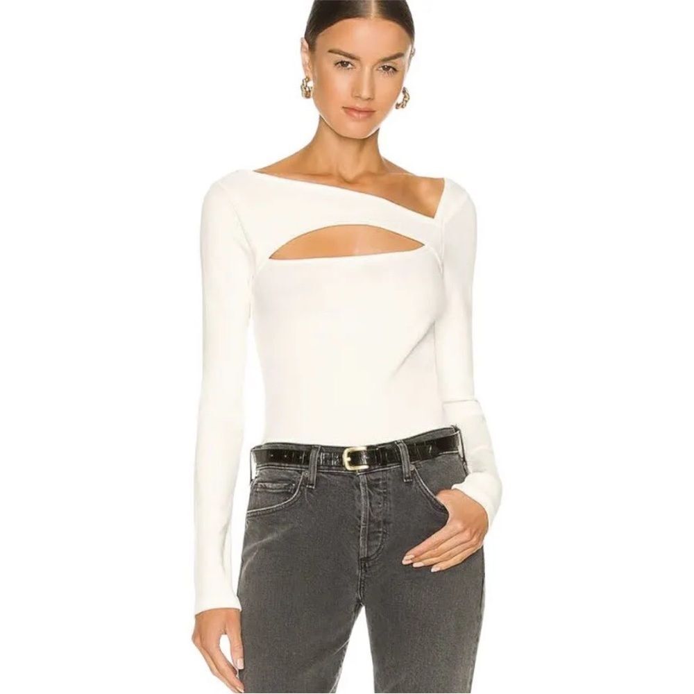 Citizens of Humanity Top Iris Long Sleeve Cut Out Ribbed Cassis Ivory Sz M